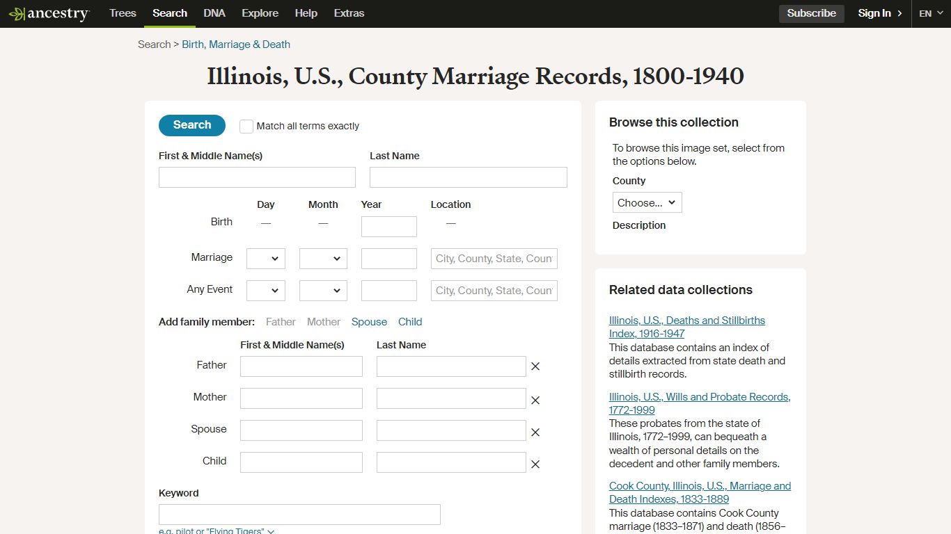 Illinois, U.S., County Marriage Records, 1800-1940 - Ancestry.com