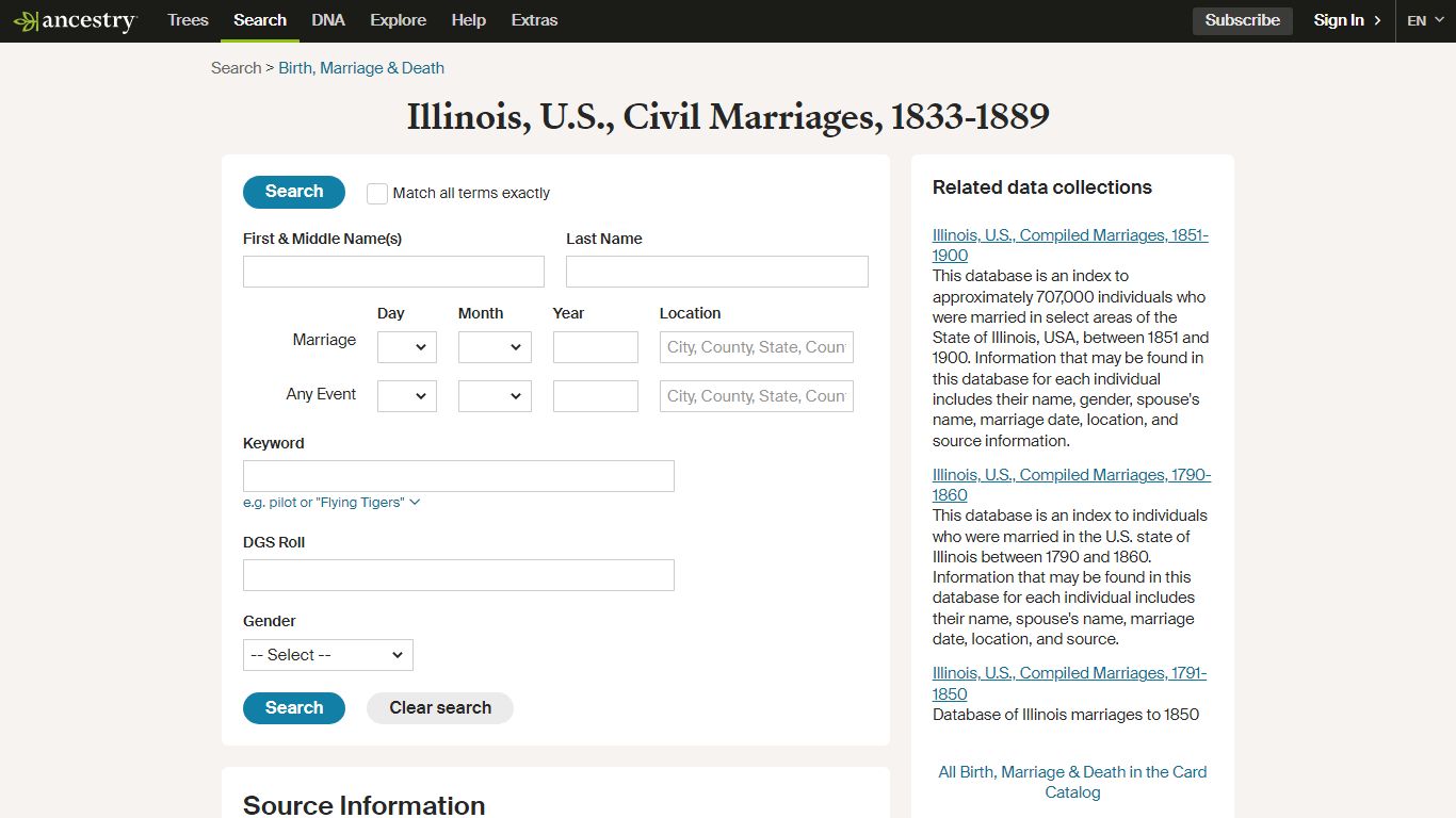 Illinois, U.S., Civil Marriages, 1833-1889 - Ancestry.com